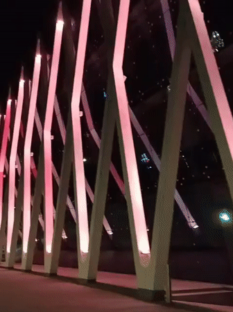 Tallinn's Tallink Hotel and T1 Mall lit up at night