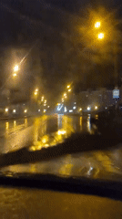 Rainy night drive captured in multiple vehicle recordings