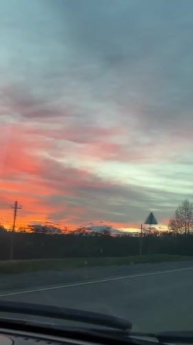Sunset captured from moving vehicle in Pregradnaya, Russia