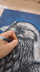 Woman Creates Raven Artwork in Kempelevo Studio