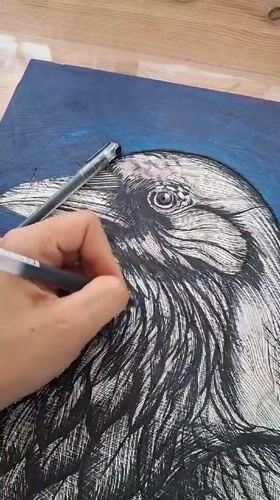 Woman Creates Raven Artwork in Kempelevo Studio
