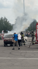 Vehicle fire demonstration draws crowd in Krasnoyarsk, Russia