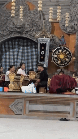 Traditional gamelan performance preparations captured in Ubud, Indonesia