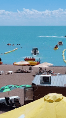 Summer beach day at a Kazakh lakeside resort