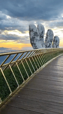 Da Nang's iconic Golden Bridge suspended above the forest