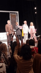 Theater actors bow after performance in Plovdiv, Bulgaria