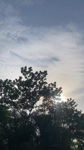 Morning sky displays streaky clouds, bright sun halo in Nigeria