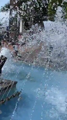 Morning scenes documented around active fountain in Alanya, Turkey