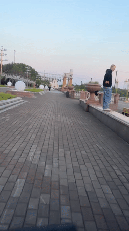 Morning walkway moments captured in Birobidzhan, Russia
