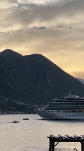 Costa Deliziosa cruise ship docked in Montenegro's Bay of Kotor