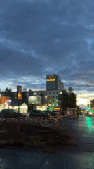 Dusk streets and apartment blocks in Nizhnevartovsk, Russia.