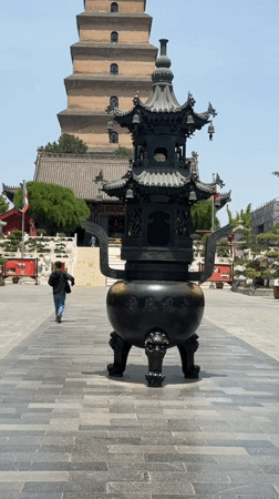 Tourist visits Great Wild Goose Pagoda complex in Xi'an