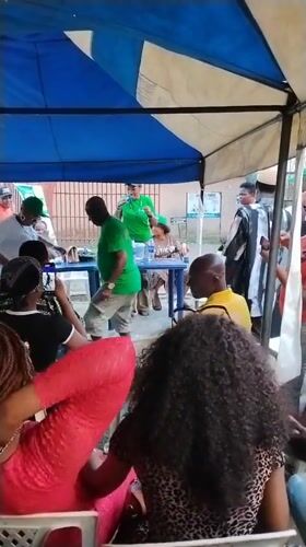 Political gathering draws crowds under tent in Aba, Nigeria