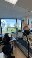 Man conducts monitored treadmill workout in Прикамский, Russia