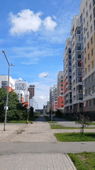 Sunny morning stroll through a colorful Yekaterinburg neighborhood park
