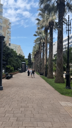 Morning walk through Sochi's palm-lined streets and arcades