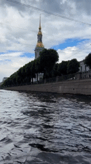 Canal boat tour through St. Petersburg on a grey afternoon