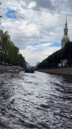 Canal boat tour through St. Petersburg on a grey afternoon