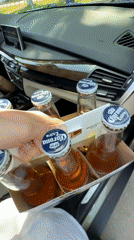 Person holds Corona beer six-pack inside car in Malakhovka