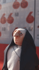 Nun doll displayed at Zlin Film Festival red carpet