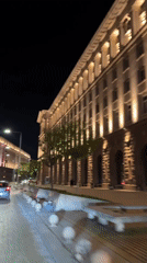 Sofia's illuminated government district captured during evening hours