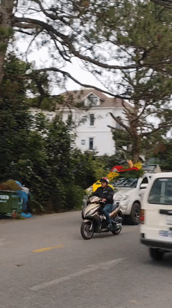 Buddhist temple float processes through Đà Lạt streets