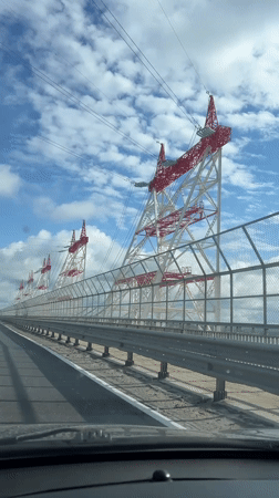 Driver records power line towers along Novocheboksarsk roadside
