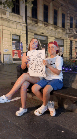 Caricature artist at work on Belgrade's main pedestrian street