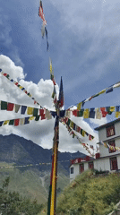 Prayer flags and mountain views in Keylong, Himachal Pradesh