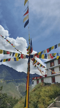 Prayer flags and mountain views in Keylong, Himachal Pradesh