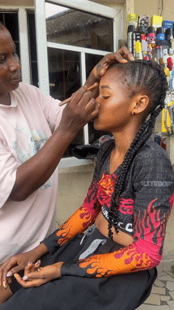 Outdoor makeup session in a Badagry market, start to finish