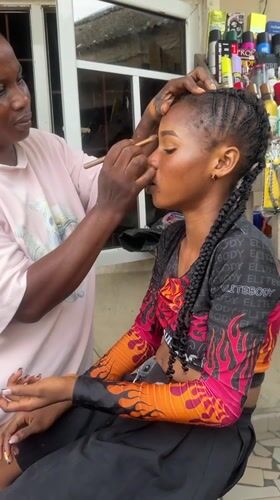 Outdoor makeup session in a Badagry market, start to finish
