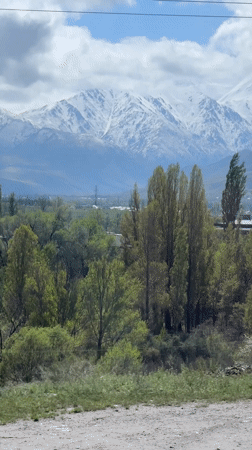 Morning mountain vista captured in Bishkek, Kyrgyzstan