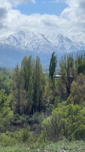 Morning mountain vista captured in Bishkek, Kyrgyzstan
