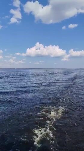 Boat journey documented near Veregonets, Russia on sunny afternoon
