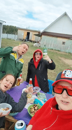 Friends gather for morning barbecue party in Markovo, Russia