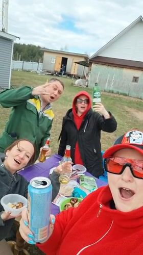 Friends gather for morning barbecue party in Markovo, Russia