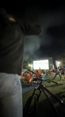 Outdoor soccer screening draws a crowd in Sofia at night