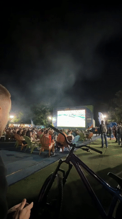 Outdoor soccer screening draws a crowd in Sofia at night