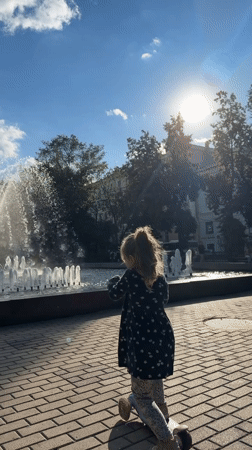 Sunny afternoon at a Voronezh fountain plaza