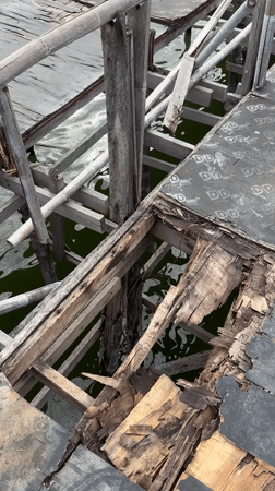 Damaged wooden pier documented in Baan Chaweng Thailand