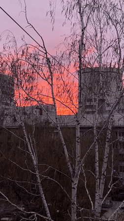 Colorful sunrise or sunset observed over Yekaterinburg cityscape