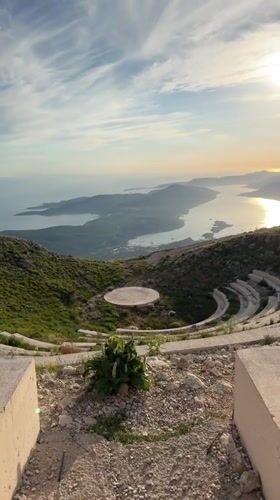 Sunset at Kuk's hilltop amphitheater overlooking a Montenegrin bay