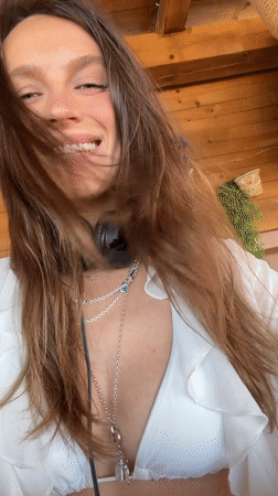 Woman records content at Montenegro beach resort