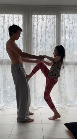 Children perform playful exercises in Saratov apartment