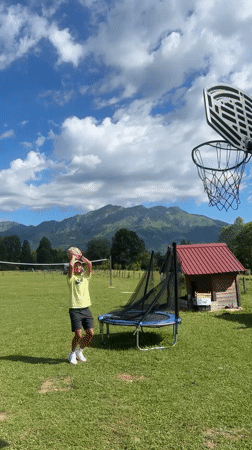 Outdoor basketball practice in mountainous Gusinje, Montenegro