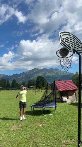 Outdoor basketball practice in mountainous Gusinje, Montenegro