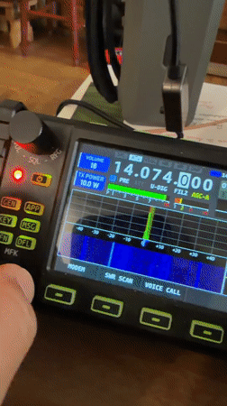 Ham radio operator uses Icom IC-705 in New York