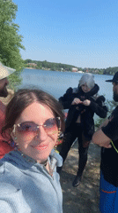 Friends gather for lakeside costume event in Lyubertsy
