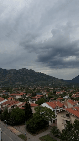 Aerial view captures Sliven, Bulgaria under cloudy skies